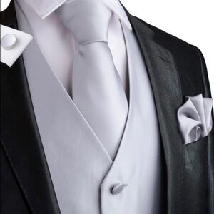 Grey Solid Silk Vest Tie Pocket Square & Cufflinks Wedding Prom Special Event Sm